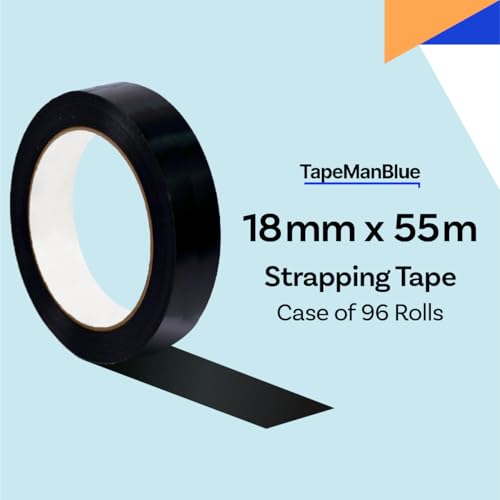 TapeManBlue Strapping Tape, Black Tensilized Polypropylene Strapping Tape for Banding, Bundling, Packaging and Palletizing, Made in USA (18 mm x 55m (96 Rolls)) - size: 18 mm x 55m (96 Rolls)