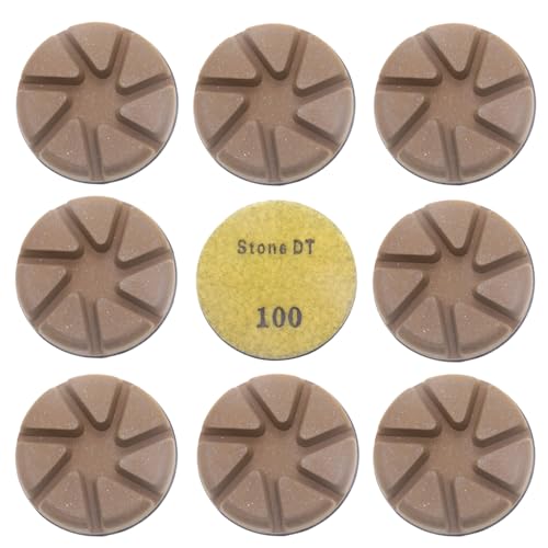 Hybrid Diamond Polishing Pucks, 3’’ Floor Grinding Pads for Hard Concrete Surface, Compatible with Ride-on/Walk-Behind Floor Grinder, Aggressive Ceramic Bond, 100#, 9PCS - style: 100# 9PCS
