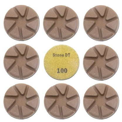 Hybrid Diamond Polishing Pucks, 3’’ Floor Grinding Pads for Hard Concrete Surface, Compatible with Ride-on/Walk-Behind Floor Grinder, Aggressive Ceramic Bond, 100#, 9PCS - style: 100# 9PCS