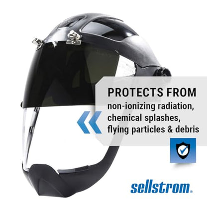 Sellstrom DP4 Face Shield - Lightweight Mask with High Impact Crown & Ratchet Headgear for Work, Grinding, Plasma/Flame Cutting - ANSI Z87.1 - Clear Anti Fog Polycarbonate Window - UV/IR Flip Up Visor - style: Shade 8 Infrared Visor W/ Chinguard