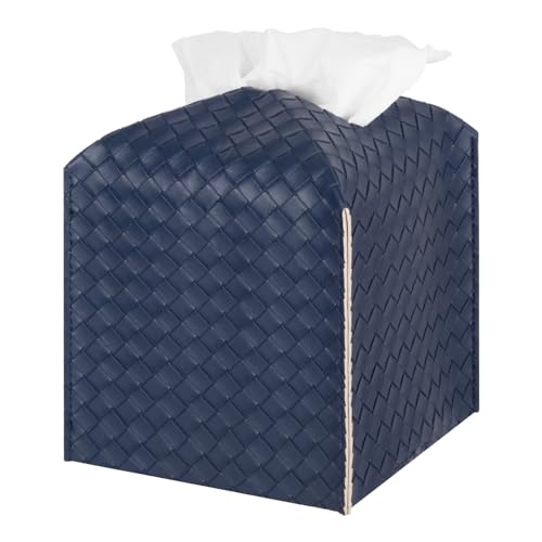 Tissue Box Cover Square Leather Facial Paper Holder, Navy Blue - color: Navy Blue, size: square