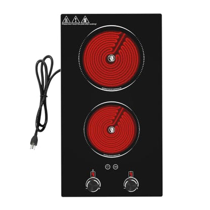 Electric Cooktop 2 Burner, GTKZW 2100W Electric Stove 110v Hot Plate - color: Black Electric Cooktop