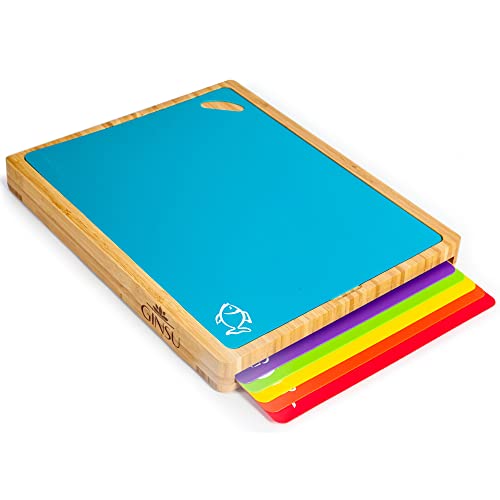 Ginsu Bamboo Cutting Board Set with 6 Mats, Wood Cutting Boards for Kitchen