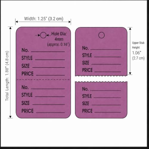 1000 Count Purple Manila Tags, 1.25" x 1.88", 2-Part Perforated - color: Purple