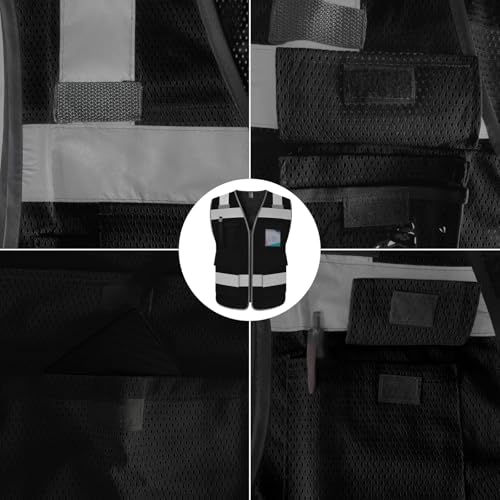 TCCFCCT Reflective Safety Vest 5 Pockets High Visibility, Black 4XL - color: Lion 01-fabric-black, size: 4X-Large