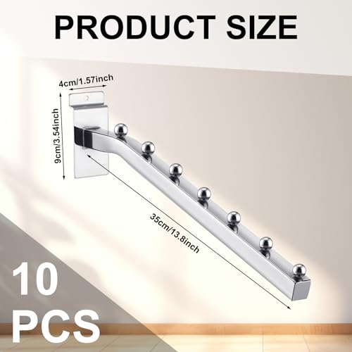 Blulu 10 Pcs 7 Ball Slatwall Waterfall Hook 13.8'' Metal Slat Wall, Silver - color: Silver