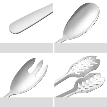 Salad Spoon and Fork Stainless Steel Tong Serving Set, Heavy Duty Smooth Finish Metal Serving Utensils Large Salad Servers for Home Kitchen Party Buffet Supply (Silver) - color: Silver