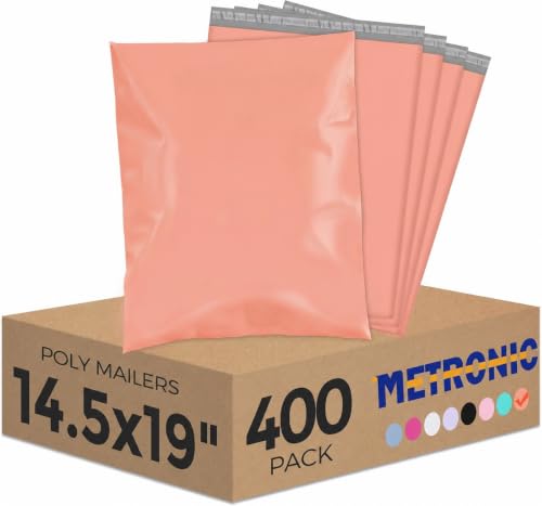 Metronic Large Bulk Poly Mailers 14.5x19 400 Pack, Self Seal Shipping Bags - color: Peach Pink, size: 14.5x19 400PC