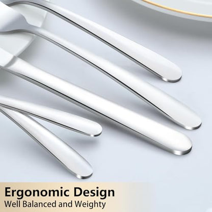 Pleafind Silverware Set - 40-Pcs Stainless Steel Flatware Set for 8 People, Cutlery Set Includes Forks Spoons and Knives Set, Mirror Finished Utensil Sets for Home Restaurant, Dishwasher Safe - size: 40 pieces