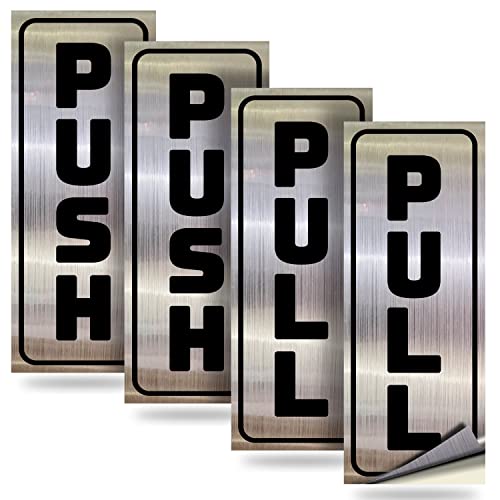 iSYFIX Push Pull Stickers Sign, 2x5 Inch, Black/Brushed Silver, 2 Pack - color: Black / Brushed Silver, size: Vertical 2x5