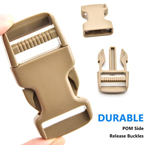 1 inch Buckles Straps Set with 10 Yards Nylon Webbing Strap,10 pcs Quick Side Release Plastic Buckle, 20 pcs Tri-glide Slide Clip for Luggage Strap, Backpack Replacement (Khaki) - color: Khaki
