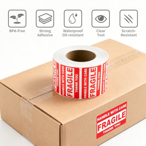 3'' x 5'' Fragile Stickers, 500 Labels/Roll, 1Roll - size: 3" x 5" - 1 Rolls