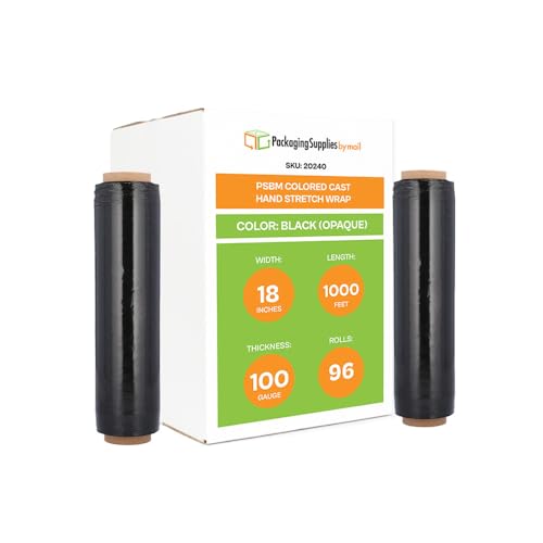 PSBM Dark Black Stretch Wrap, 96 Rolls 18 Inch x 1000 Feet 100 Gauge, Heavy Duty Plastic Wrap Industrial Strength Shrink Film for Moving, Packing & Shipping - color: Black, size: 96 Rolls
