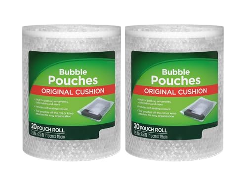 Bubble Cushioning Wrap Roll (2 Pack) - 40 Self-Sealing Bubble Pouches for Moving & Storage | 7.5" x 7.5" Protective Packaging Bags for Fragile Items, Ornaments & Collectibles - size: 7.5" x 7.5"