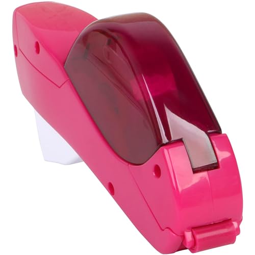 One-Handed Tape Dispenser Gun - Automatic Cutter for Gift Wrapping, Office & Crafts - Portable, Safe Hidden Blade, No Batteries - Fits 1/2" to 3/4" Tape (Include 1 Roll, Pink) - color: Pink