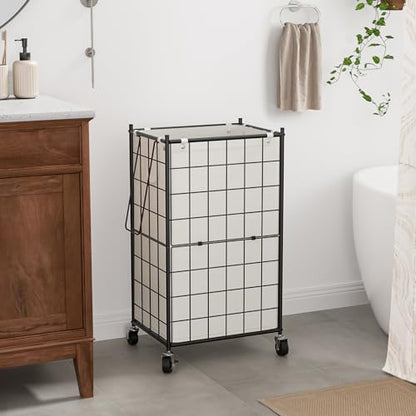 WOWLIVE Rolling Laundry Basket, Metal Wire Frame Laundry Hamper with Wheels - color: Black and White, size: 100l