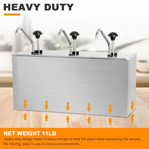 Condiment Pump Station Stainless Sauce Pump Dispenser 11Quart Ketchup Dispenser Pumps - size: 3.7Quart*3