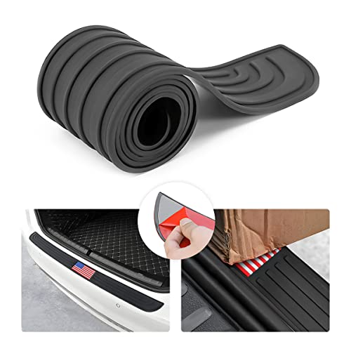 8sanlione Rubber Car Rear Bumper Guard Strip, Black/Red Flag/40.9"x3.5" - color: Black/Red Flag, size: 40.9"x3.5"