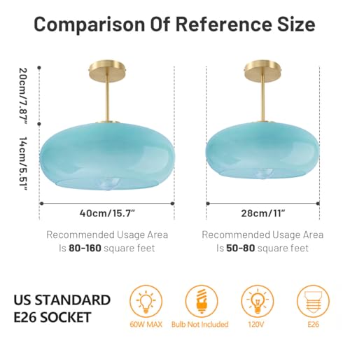 Blue Semi Mount Ceiling Light Fixtures Hallway 15.7″Round Dome Shade - color: 15.7″-Blue