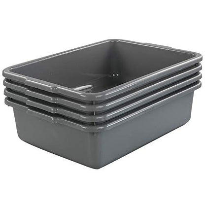 13 L Grey Commercial Bus Tote Box Set of 4, Bus Box Large Dish Bin - color: Grey, size: 13 L