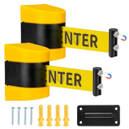 2 Pcs 16.4 ft Magnetic Wall Mount Retractable Belt Barrier, Yellow - size: Caution Do Not Enter