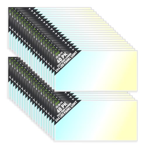 OKQ 2x4 LED Flat Panel Light Drop Ceiling Office Fixture, 5 CCT 3000K-6500K Adjustable & 5 Wattage Selectable,0-10V Dimmable, 2X4 LED Flush Mount Ceiling Light, ETL Listed 40Pack - size: 2x4FT-40Pack