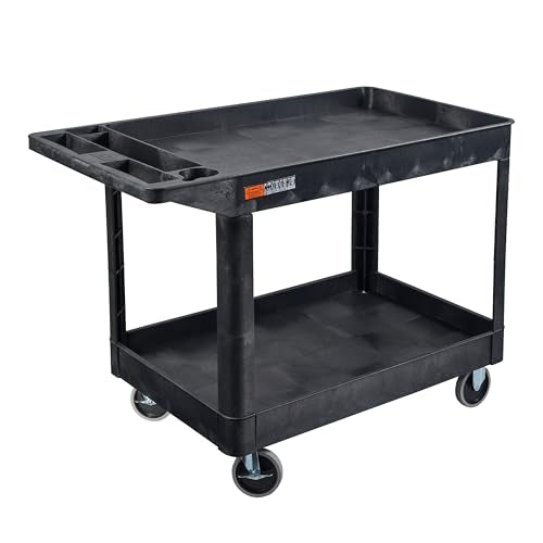 Tubstr Extra Large Two-Shelf Utility Cart with Heavy-Duty Wheels | 500 lb. Capacity Rolling Utility & Tool Cart for Warehouses, Industrial Settings, Auto Garages, & More (Black, 45.5 x 24.5) - color: Black