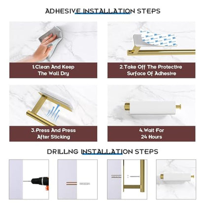 ASTOFLI Paper Towel Holder Under Cabinet No Drilling, Self Adhesive Paper Towel Holder Wall Mount for Kitchen Rack, Under Counter Napin Holder No Drill, RV, 304 Stainless Steel, Gold Brass - color: Gold