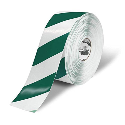 Mighty Line Diagonal Chevron Floor Marking Tape, 4 in White and Green - size: 4 inch, style: White With Green Chevrons