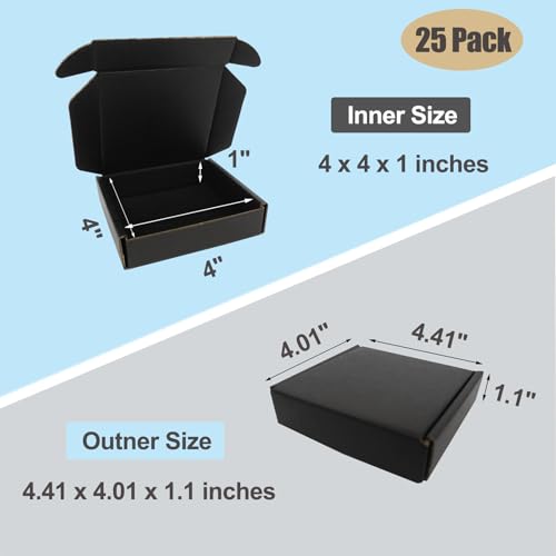 4x4x1 Shipping Box 50 Pack, Black Mailing Boxes for Small Business Gift Boxes with Lids Flat Corrugated Cardboard Box Cute Cheap Packaging Mini Jewelry Literature Mailer - size: 4"x4"x1", style: 50 Pack - Black