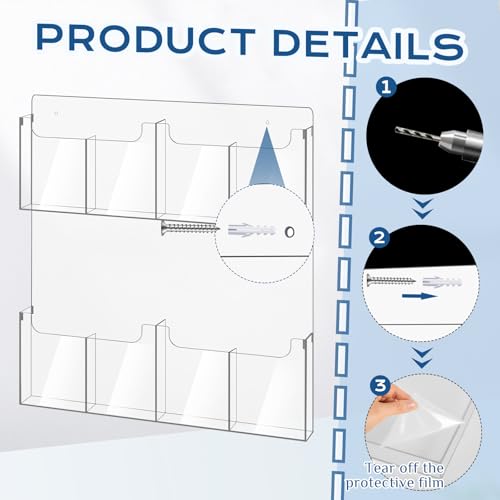Sherr 1 Pcs Acrylic Brochure Holder Wall Mount with Removable Adjustable Dividers, Large Capacity Literature Display Stand for 4'' x 9'', 8.5'' x 11'' Pamphlets, 17.8'' x 18.9'' for Office Hotel - size: 17.8'' x 18.9''