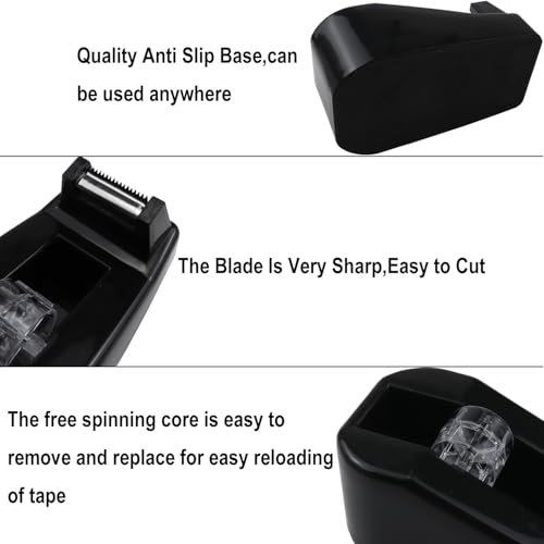 Desktop Tape Dispenser,1 Pack Black Tape Dispensers with 12Rolls Transparent Tape, for Packaging in Office,Restaurant, Flower Shop,Cake Shop (Black) - color: Black