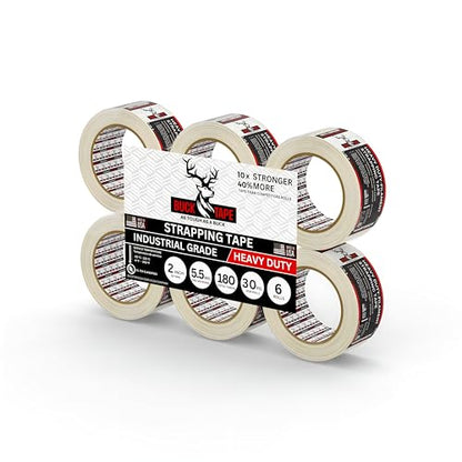 6 Pack Buck Strapping Tape 2 Inch x 30 Yds (90ft), 5.5 Mil – Heavy Duty Fiberglass Tape, Filament Tape, Reinforced Packing Tape with Synthetic PET Adhesive for Bundling, Shipping & Palletizing - size: 2 Inch x 30 Yards, style: 6 Pack