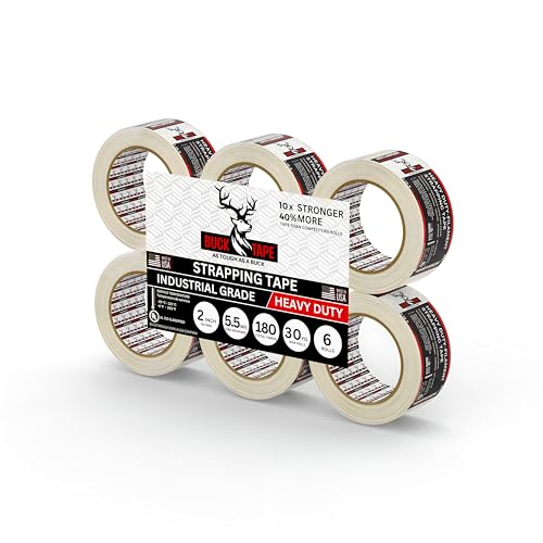 6 Pack Buck Strapping Tape 2 Inch x 30 Yds (90ft), 5.5 Mil – Heavy Duty Fiberglass Tape, Filament Tape, Reinforced Packing Tape with Synthetic PET Adhesive for Bundling, Shipping & Palletizing - size: 2 Inch x 30 Yards, style: 6 Pack