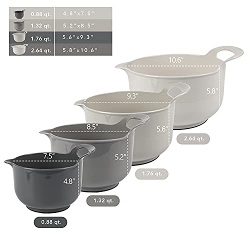 BoxedHome 4 Pack Nesting Mixing Bowl with Pour Spout and Handle, BPA free Microwave & Dishwasher Safe(Grey, 4 Pack with Handle) - color: Gray