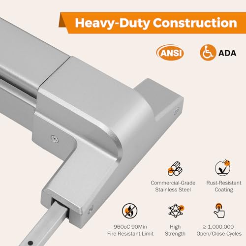 BEAMNOVA Vertical Rod Panic Bar Exit Device Push Bar, 27.5 Inch Metallic - color: Metallic, size: 27.5 inch