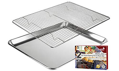 KITCHENATICS Half Sheet Baking Pan and Rack Set Warp-Free 13.1x17.9 In - size: 13.1" x 17.9" Half Sheet Pan & Rack Set