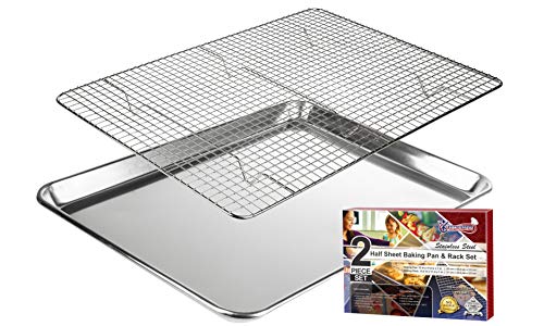 KITCHENATICS Half Sheet Baking Pan and Rack Set Warp-Free 13.1x17.9 In - size: 13.1" x 17.9" Half Sheet Pan & Rack Set