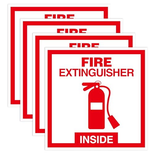 4 PCS Fire Extinguisher Inside Sign Stickers, Self-Adhesive Waterproof and Fade-Resistant Vinyl Fire Safety Label Decal for Business,Home,Trucks,Fire Extinguisher Boxes,Hydrant Containers - color: Fire Extinguisher Sign