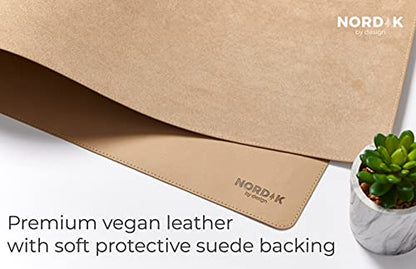 Nordik Leather Desk Mat -Champagne Beige- Large Leather Desk Pad 35x17 in - color: Champagne Beige