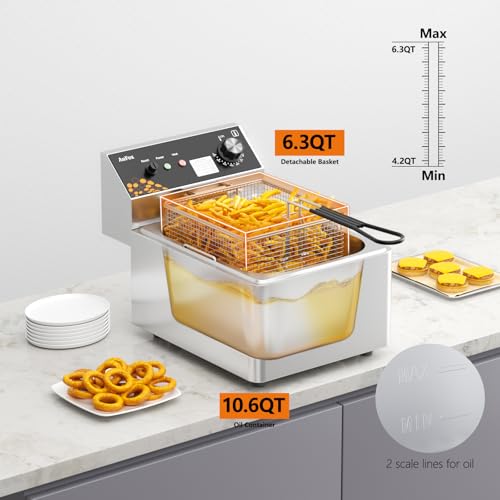 Commercial Deep Fryer 10.5Qt Countertop Fryer 1mm Thickened Stainless Steel - size: 10.56 Qt