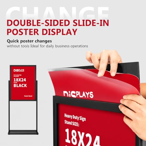 DISPLAYSWORKER Aluminum Alloy Floor Sign Stand, 22x28 Inch Heavy Duty Double-Sided Poster Stand with Reinforced Structure and Steel Base for Business Display (1, Black, 22×28) - size: 22×28