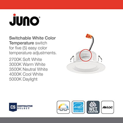 Juno 4" Inch LED Recessed Lighting, RetroBasics Series LED Downlight Trim Kit, Regressed 4" Ceiling Light with 5-in-1 Switchable White Color, 625 Lumens, Baffle Trim, Matte White - color: Switchable White, size: 4-Inch, style: Standard | Non-Adjustable |