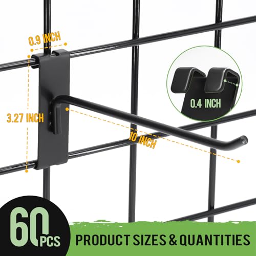 60 Pcs Gridwall Hooks, 10 Inch Grid Wall Hook Display for Gridwall Panels - size: 10 Inch