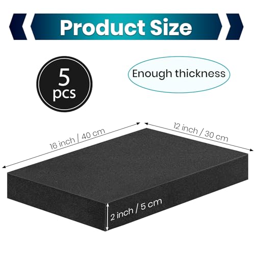 5 Pcs 16 x 12 x 2 Inches Polyurethane Foam - Foam Inserts for Cases Packing Foam Black Craft Foam Sheets for Packing Padding 2 Inch Thick for Camera Toolbox Storage - size: 5 Pcs 16 x 12 x 2 Inches
