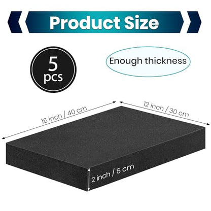 5 Pcs 16 x 12 x 2 Inches Polyurethane Foam - Foam Inserts for Cases Packing Foam Black Craft Foam Sheets for Packing Padding 2 Inch Thick for Camera Toolbox Storage - size: 5 Pcs 16 x 12 x 2 Inches