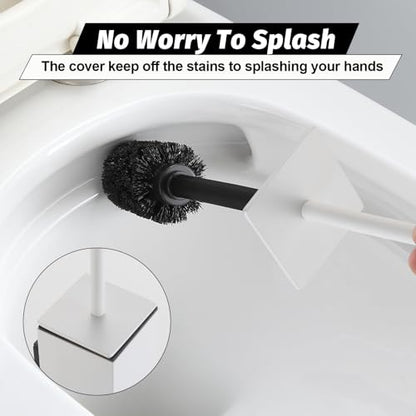 BGL Toilet Brush and Holder Set White Wall Mounted for Bathroom Square Design - color: White-wall Mount