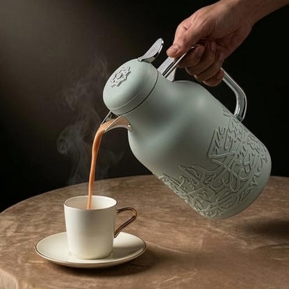 Insulated Carafe Flask 1L For Hot Coffee & Tea, Double Wall Stainless Steel Build, Leak Resistant Lid, Serving Pitcher, Portable Design, Long Heat Retention, Gift by Otantik(Green mint & Silver) - color: Green mint & Silver