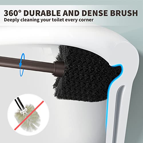 Toilet Brush and Holder 2 Pack, Toilet Bowl Brush with Extra Long Handle, Toilet Scrubber and Covered Holder, Toilet Brushes for Bathroom-Space Saving, Covered Brush, Durable, Deep Cleaning(Bronze) - color: Bronze
