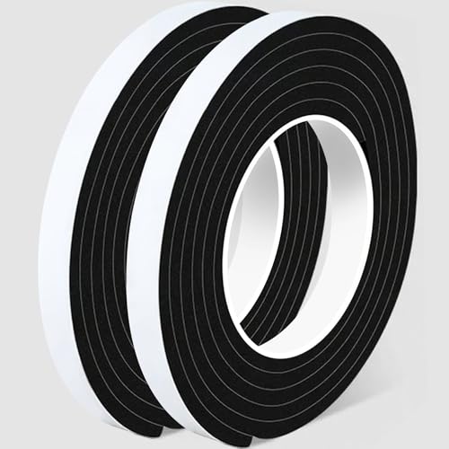 1/2 Inch W x 1/4 Inch T EVA Foam Weather Stripping Tape,Self-Adhesive Seal Tape for Doors & Windows-Draft Blocker,Soundproofing,Waterproof Insulation Foam,2 Rolls Total 33FT Black - color: Black, size: 1/2 IN x 1/4 IN x 33FT